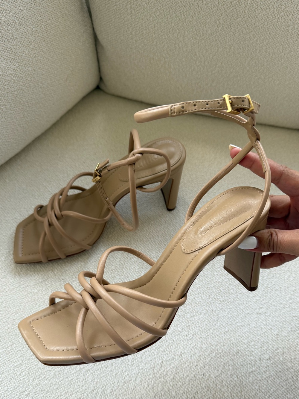 Schutz Strappy Nude Block Heel Sandals - Women